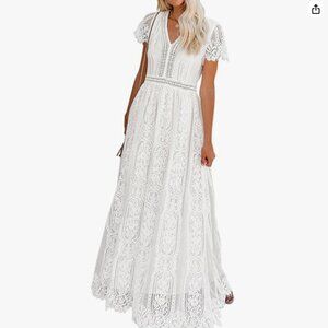 NWT MEROKEETY White Floral Lace Boho Dress | S